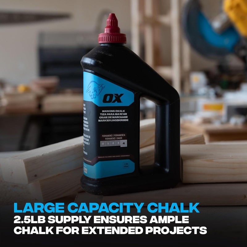 Ox Pro Series Crimson Red Chalk Line Powder 2.5lbs Marking Chalk Refill - Permanent Weatherproof Construction Line Marking Powder Chalk Line Refill for Chalk Reel Tool Box -P630810 - Image 4